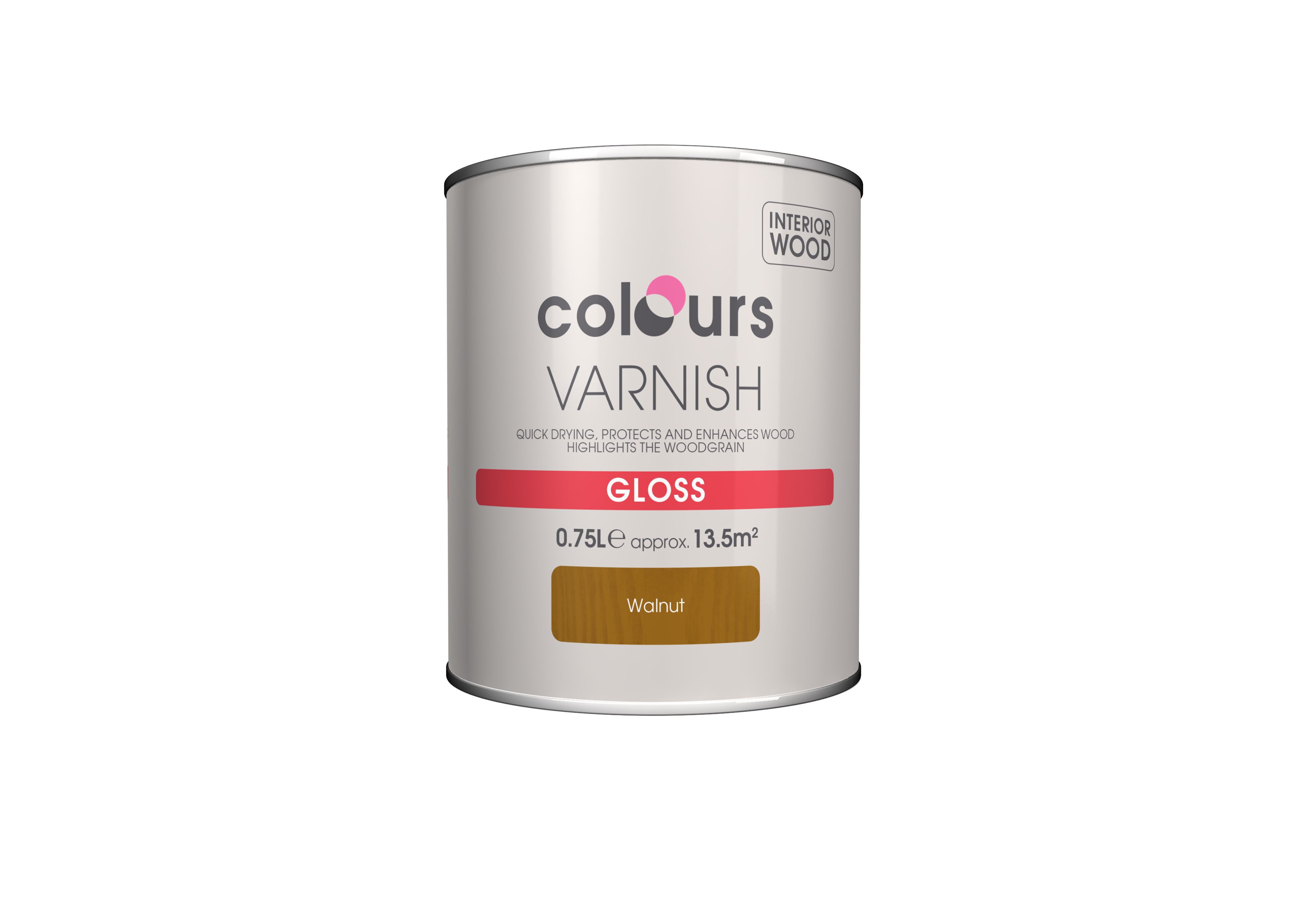 Colours Walnut Gloss Wood varnish, 0.75L DIY at B&Q