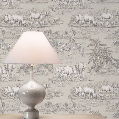 Colours Watering hole Taupe Metallic effect Animal safari Smooth Wallpaper