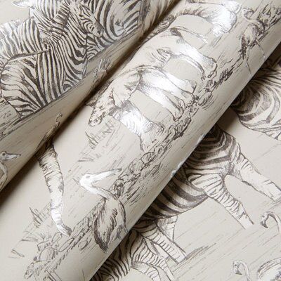 Colours Watering hole Taupe Metallic effect Animal safari Smooth Wallpaper