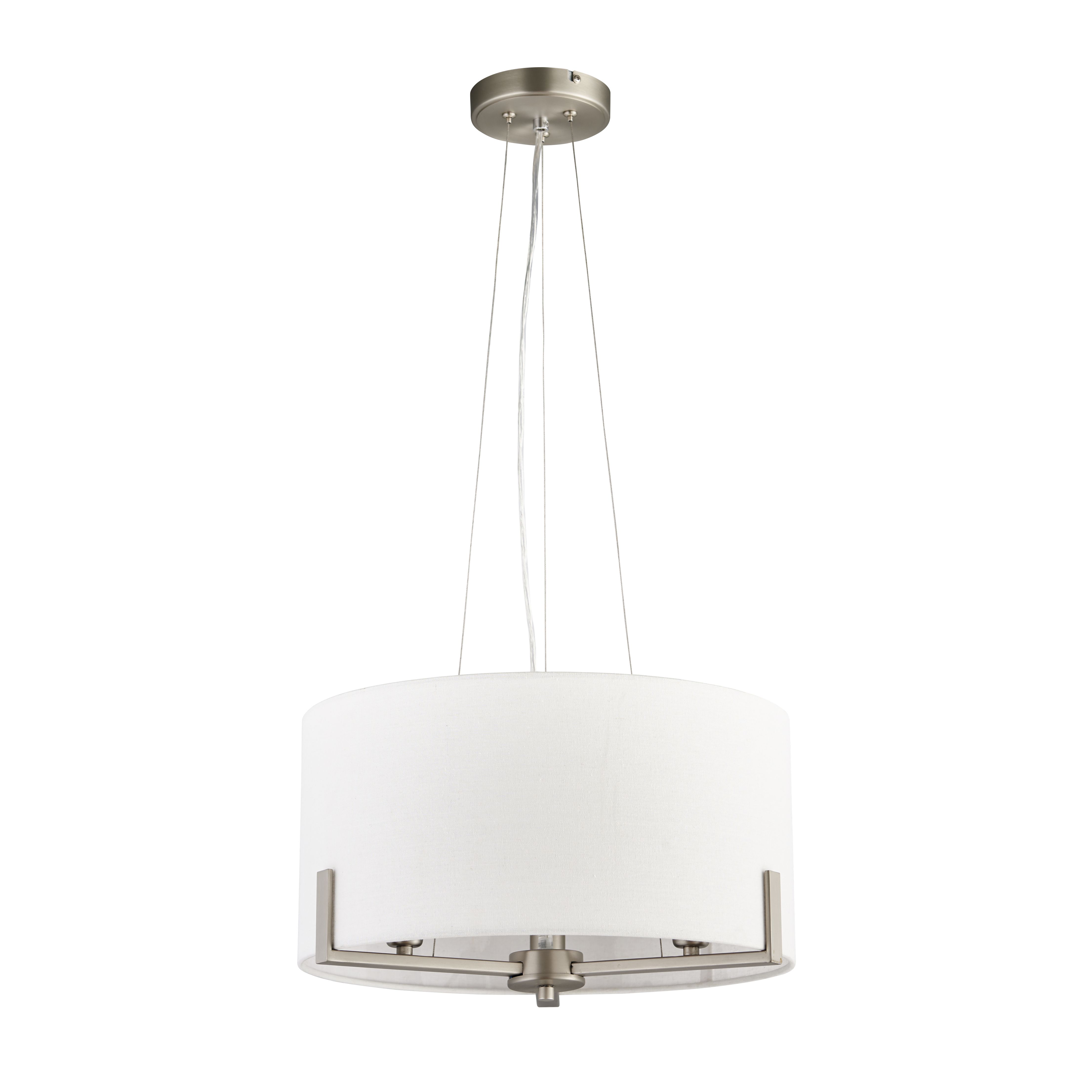 Colours Westbourne Pendant Matt Faux linen & steel Nickel effect 3 Lamp Ceiling light