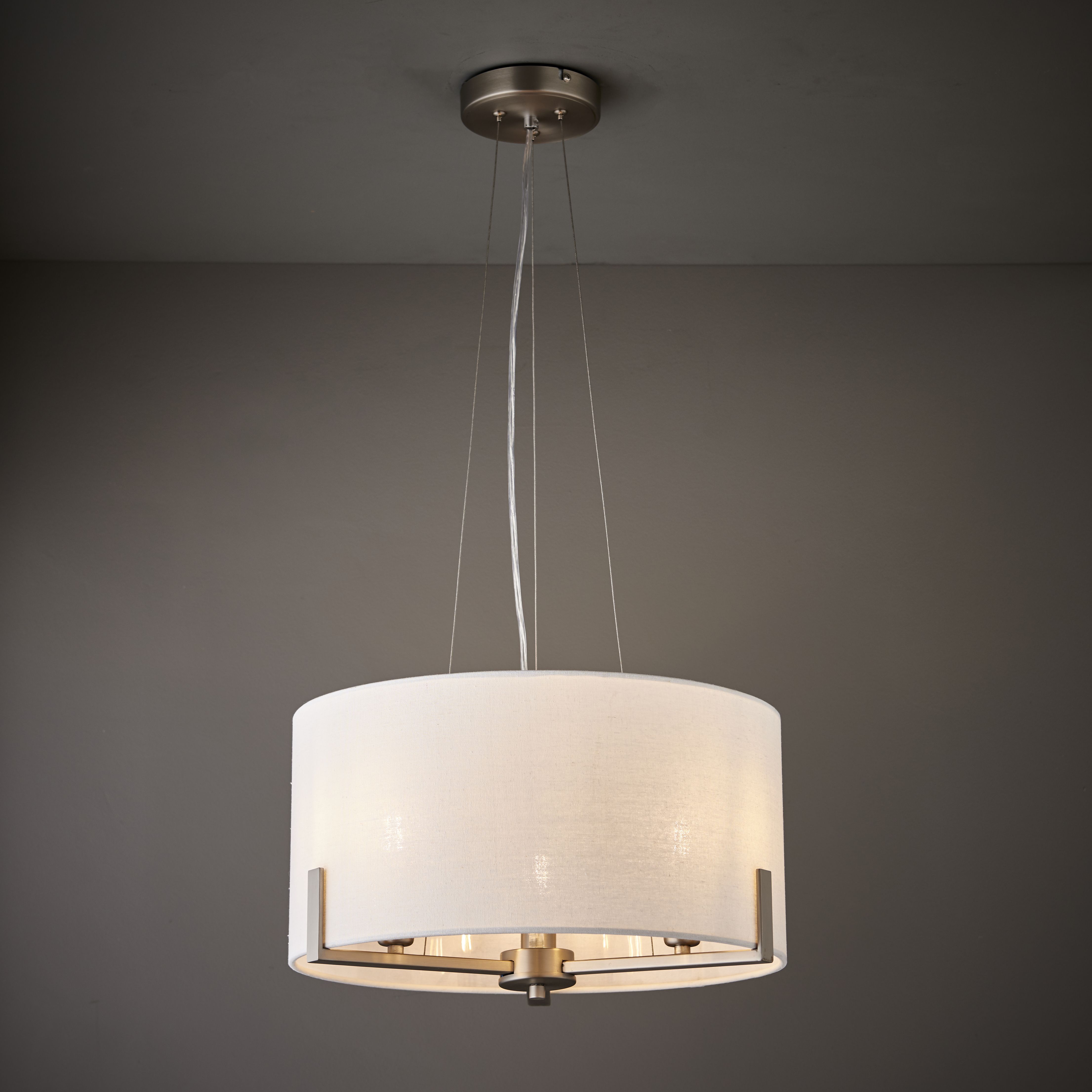 Colours Westbourne Pendant Matt Faux linen & steel Nickel effect 3 Lamp Ceiling light