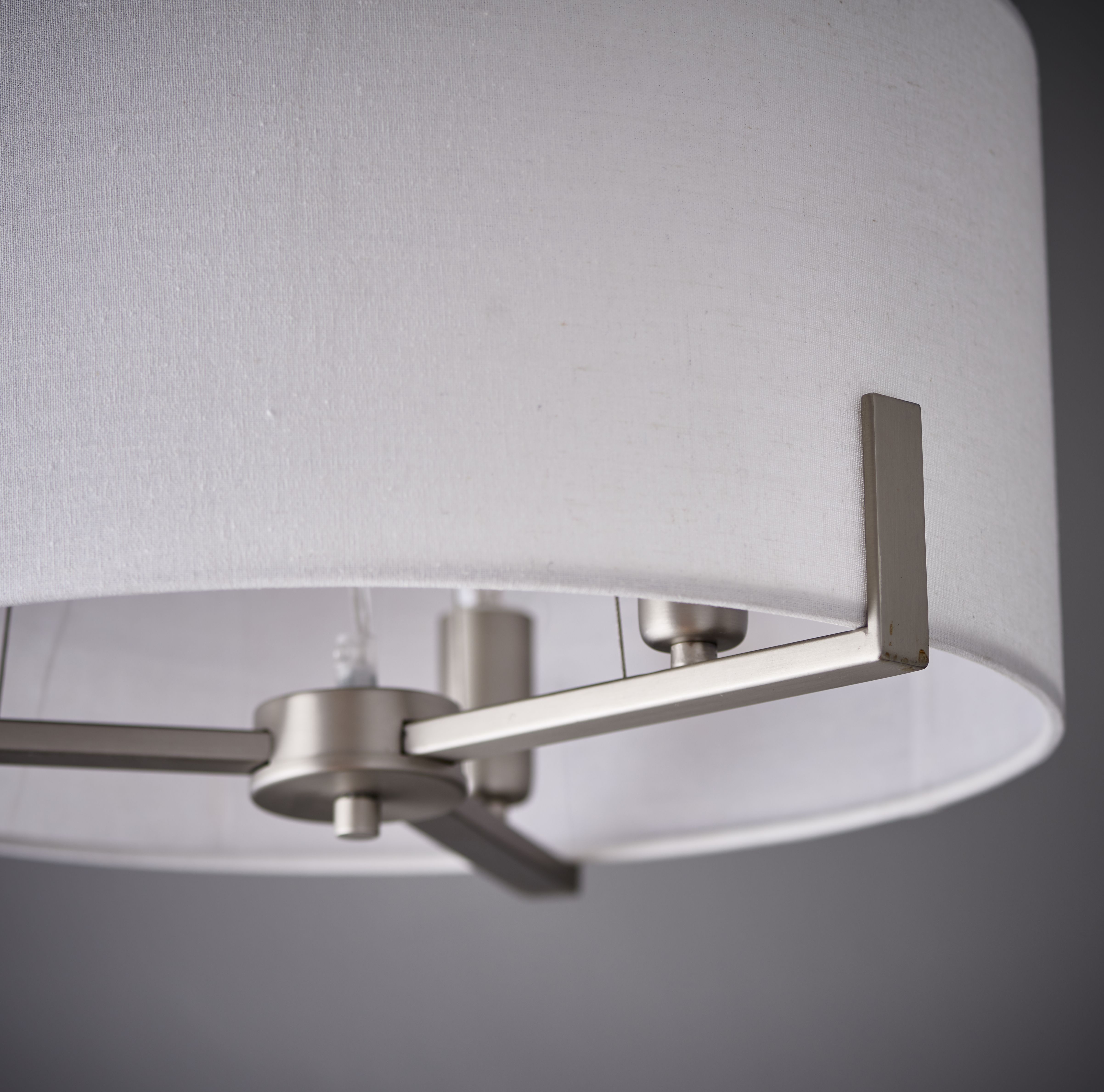 Colours Westbourne Pendant Matt Faux linen & steel Nickel effect 3 Lamp Ceiling light