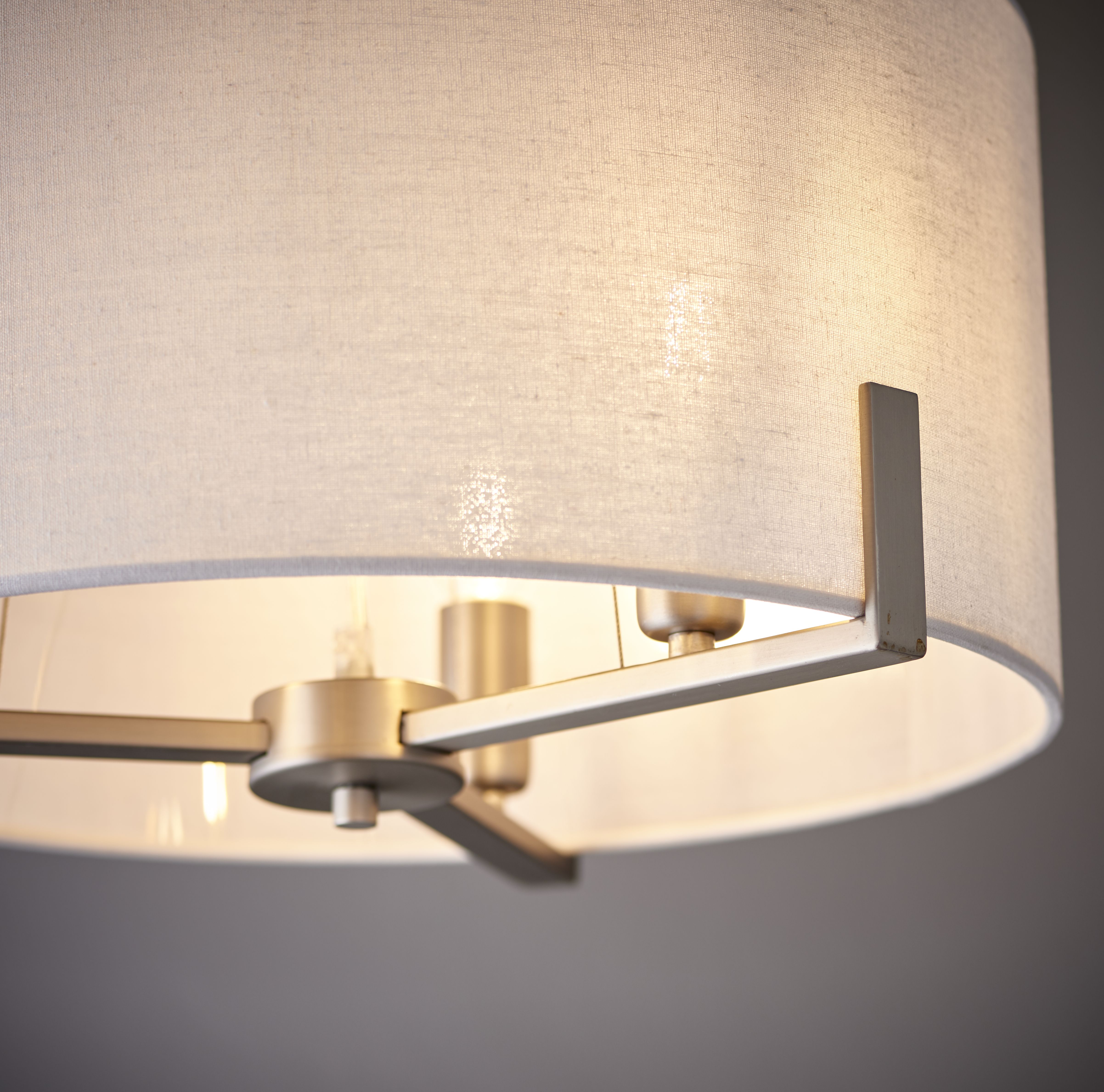Colours Westbourne Pendant Matt Faux linen & steel Nickel effect 3 Lamp Ceiling light