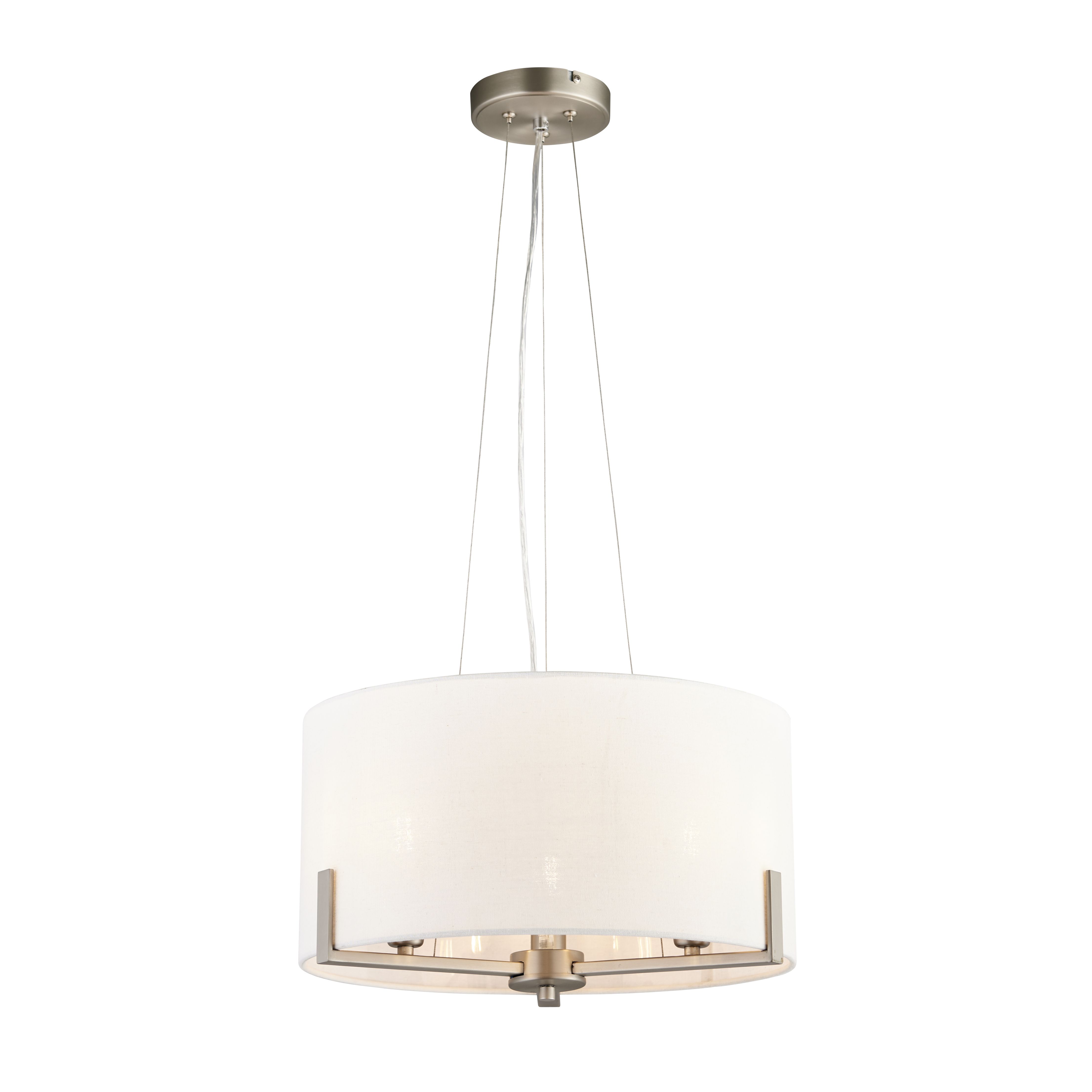 Colours Westbourne Pendant Matt Faux linen & steel Nickel effect 3 Lamp Ceiling light
