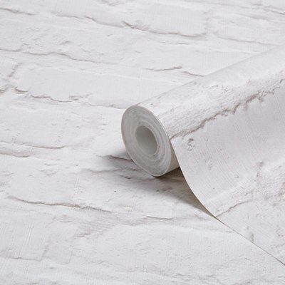 Colours White Painted brick Embossed Wallpaper