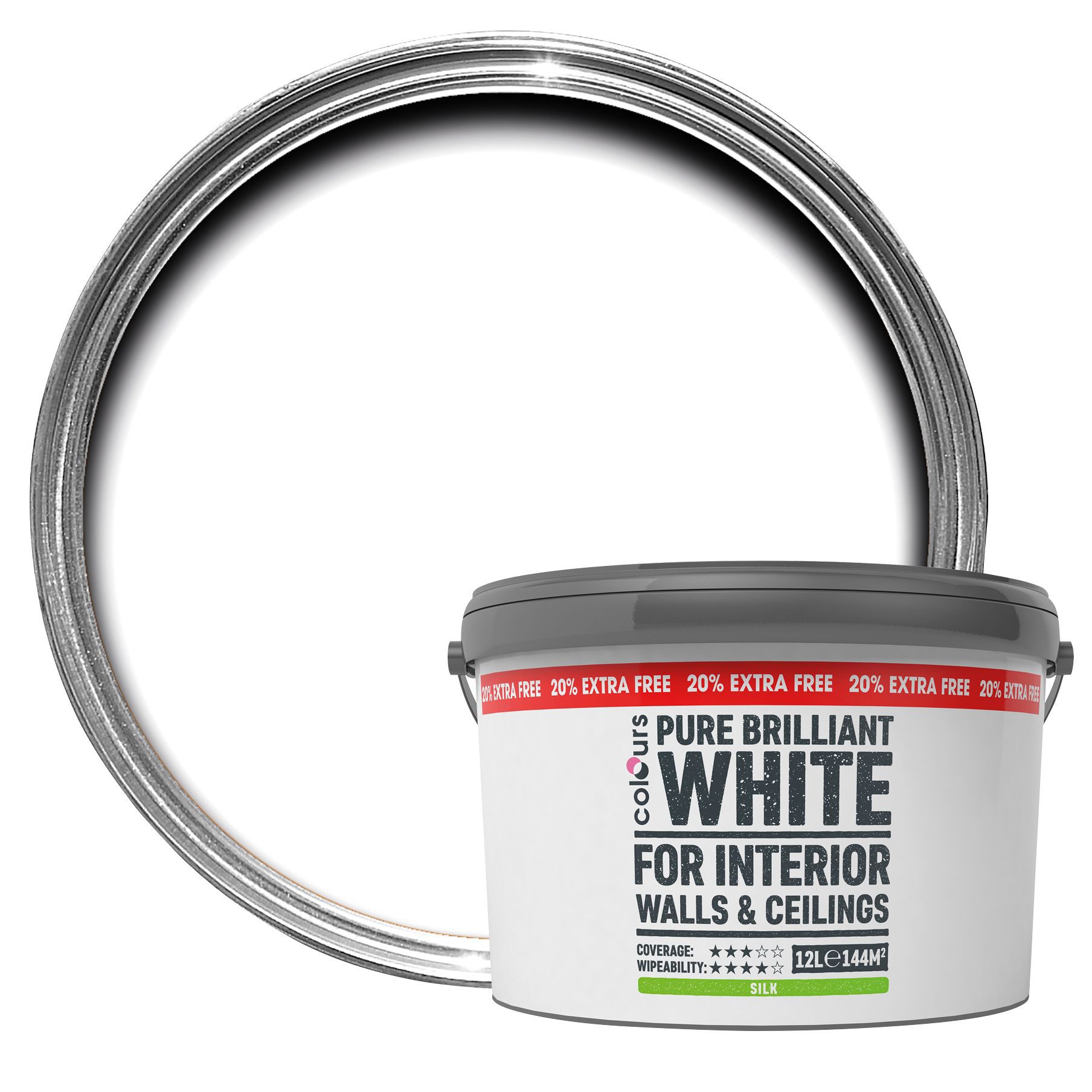 Colours White Silk Emulsion paint 12L DIY at B&Q