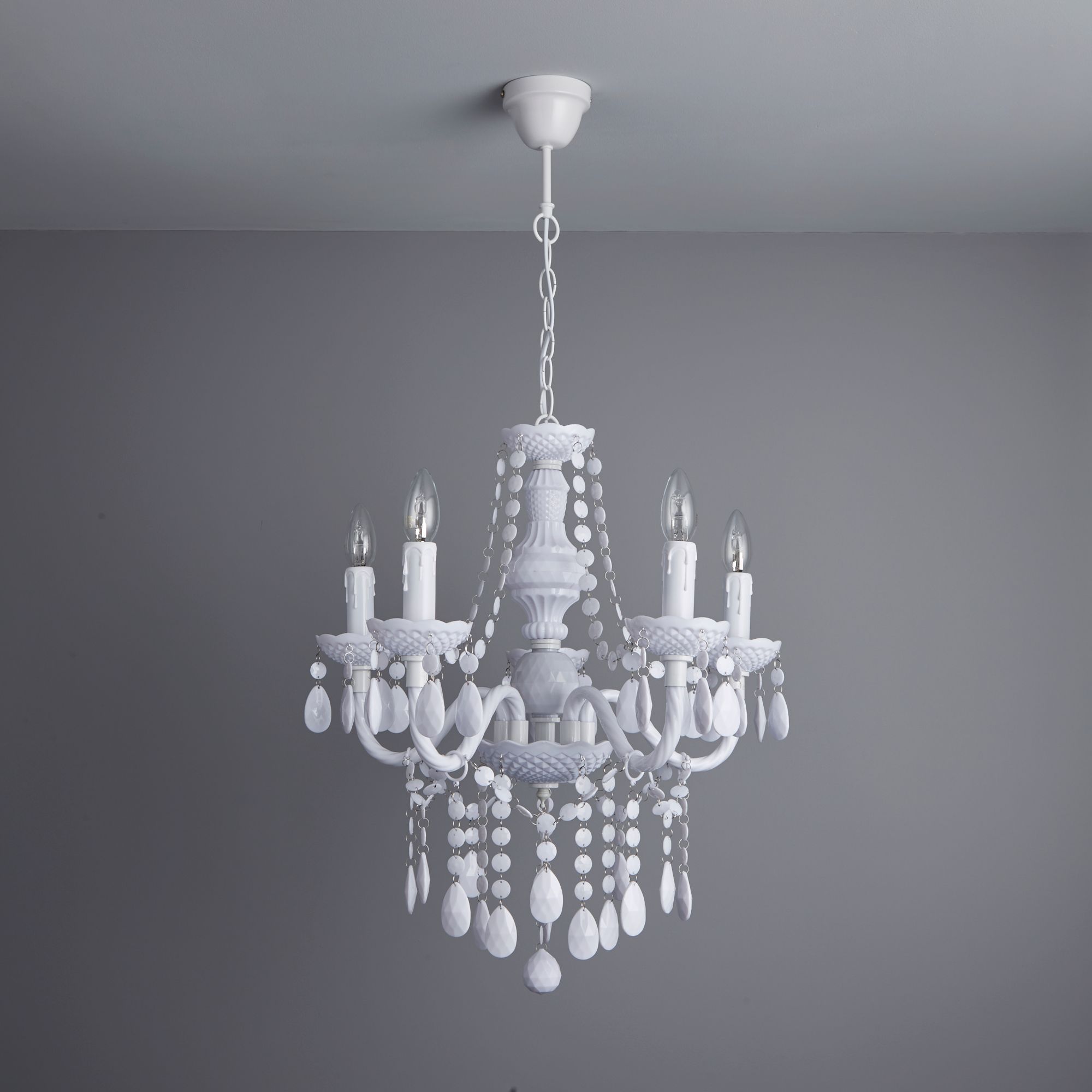Colours Wickham Pendant Metal & plastic White 5 Lamp Ceiling light