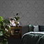 Colours Zara Charcoal Damask Glitter effect Embossed Wallpaper Sample