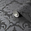 Colours Zara Charcoal Damask Glitter effect Embossed Wallpaper Sample