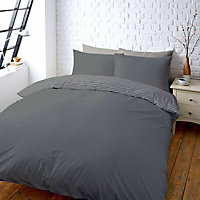Colours Zen Plain & striped Grey Double Bedding set