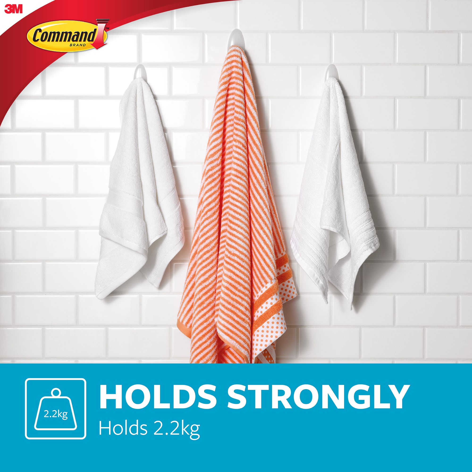 Command Bath Large Clear Towel Hook (Holds)2.2kg