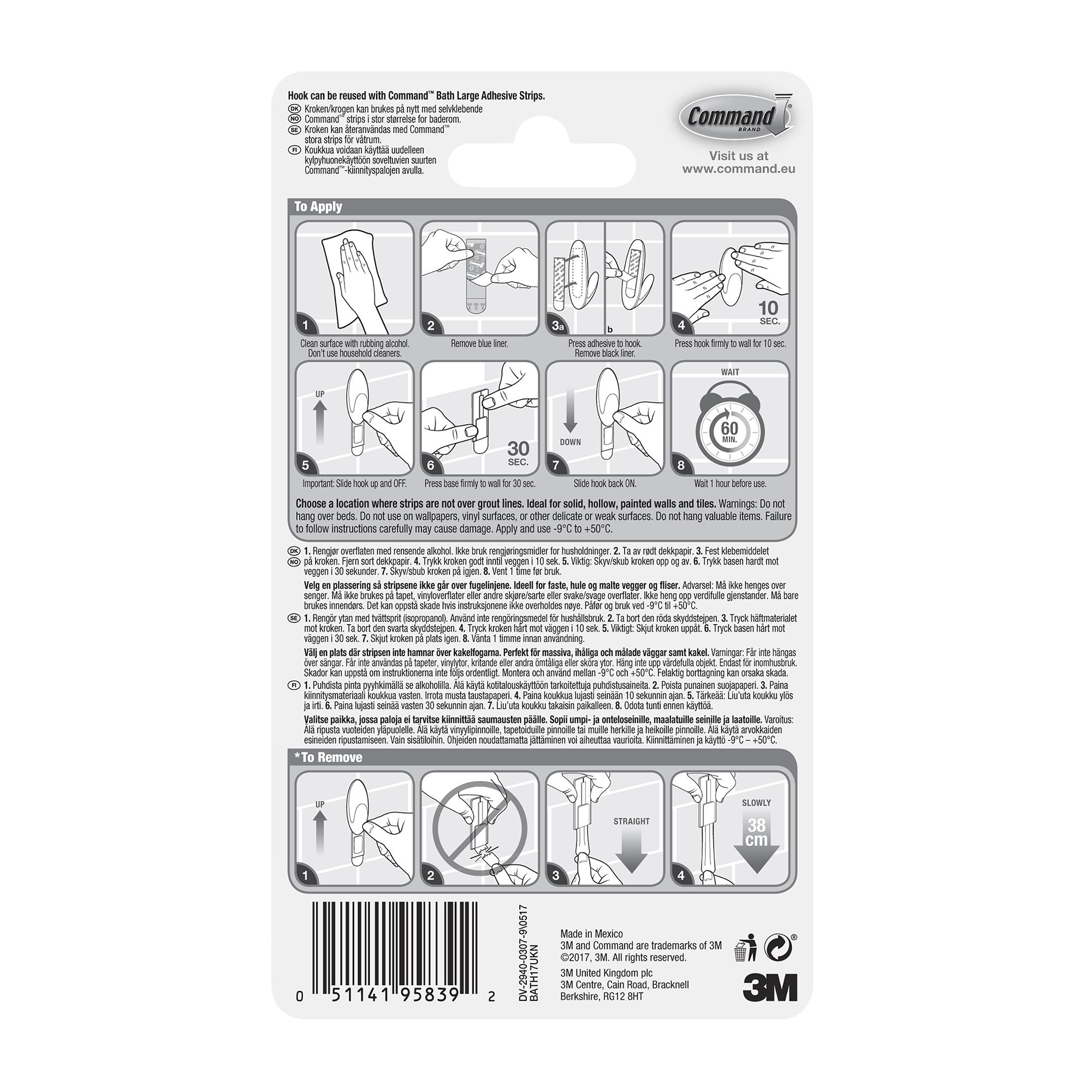 Command Bath Large Clear Towel Hook (Holds)2.2kg