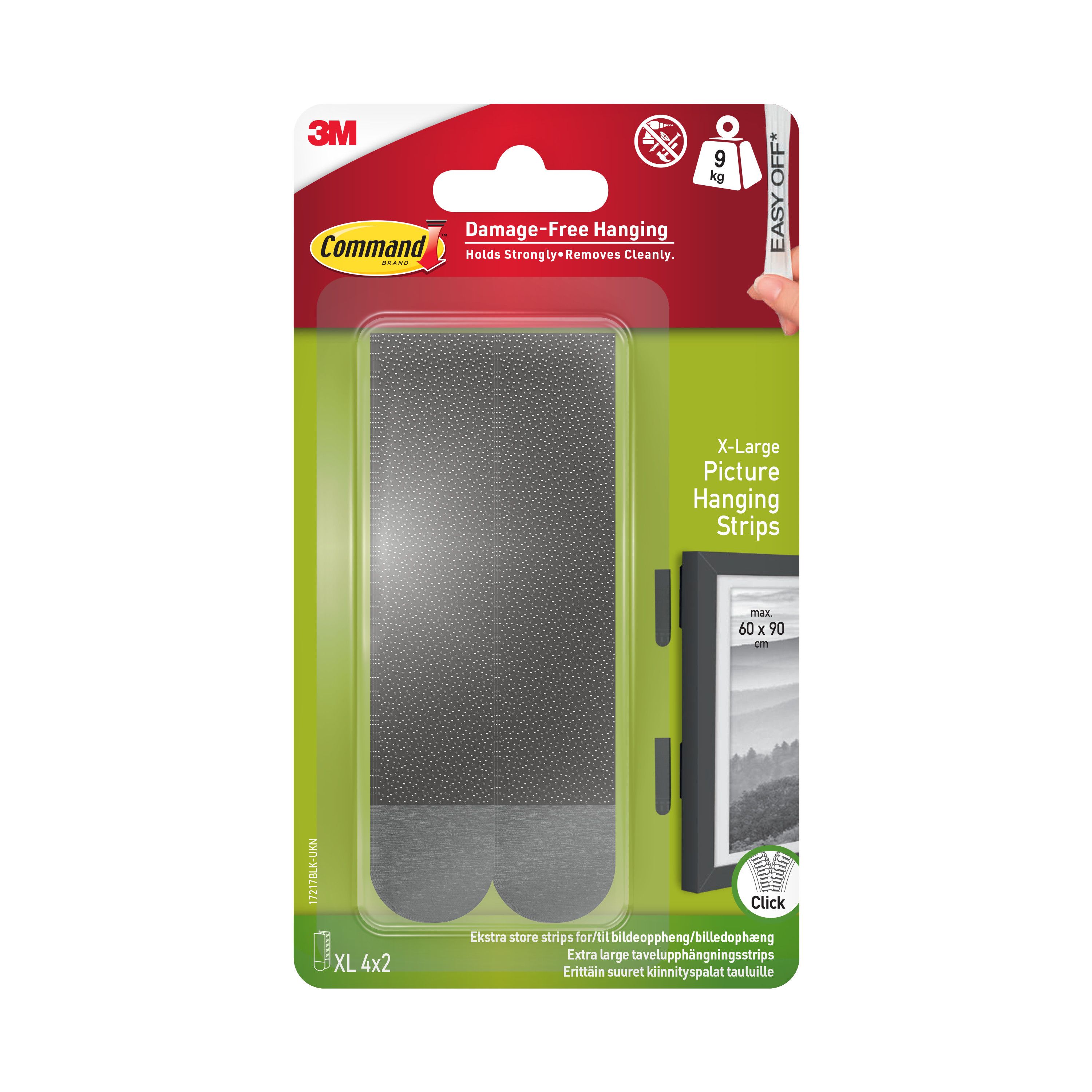 Command Extra large Black Picture hanging Adhesive strip (Holds)9kg, 4 Pairs