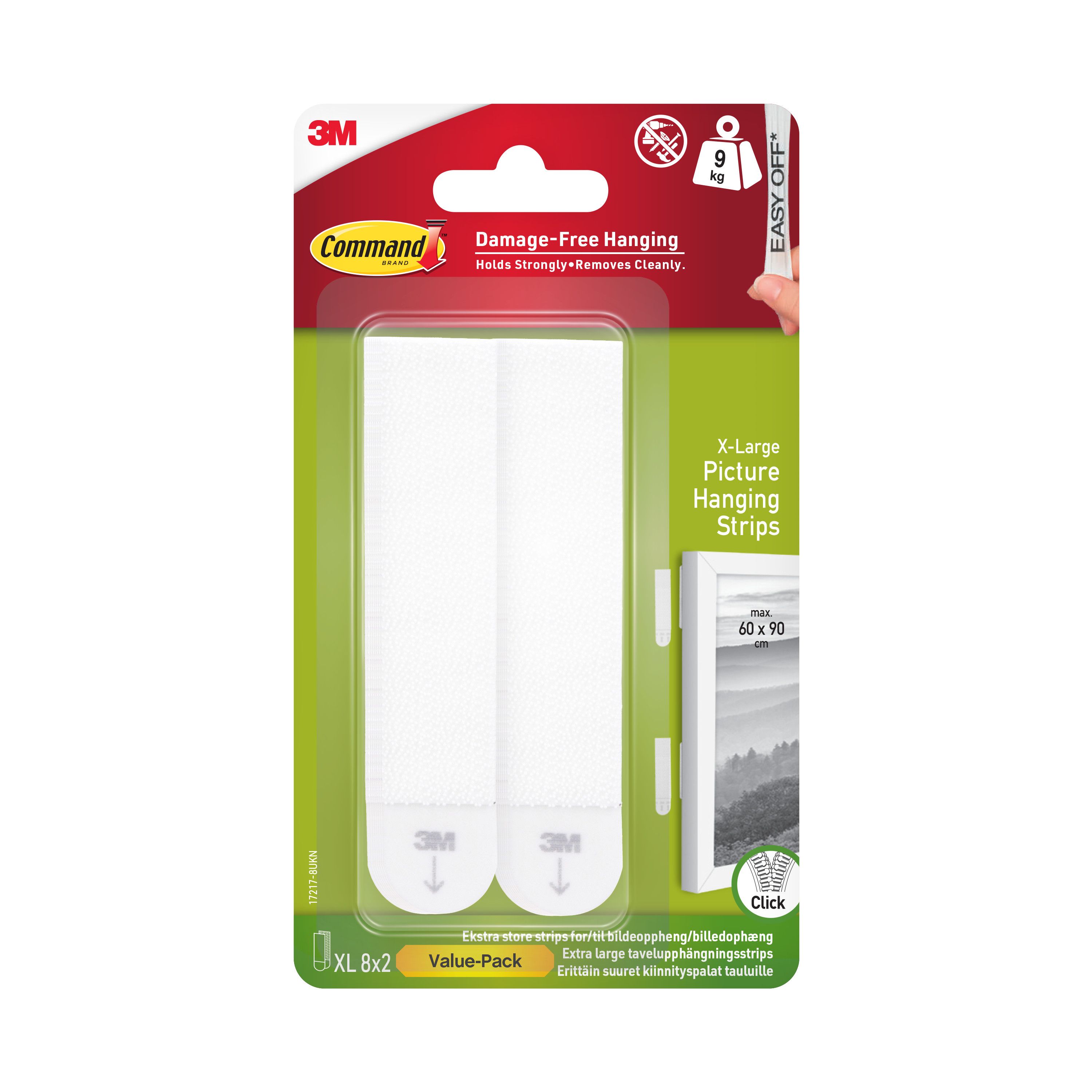 Command Extra large White Picture hanging Adhesive strip (Holds)9kg, 8 Pairs