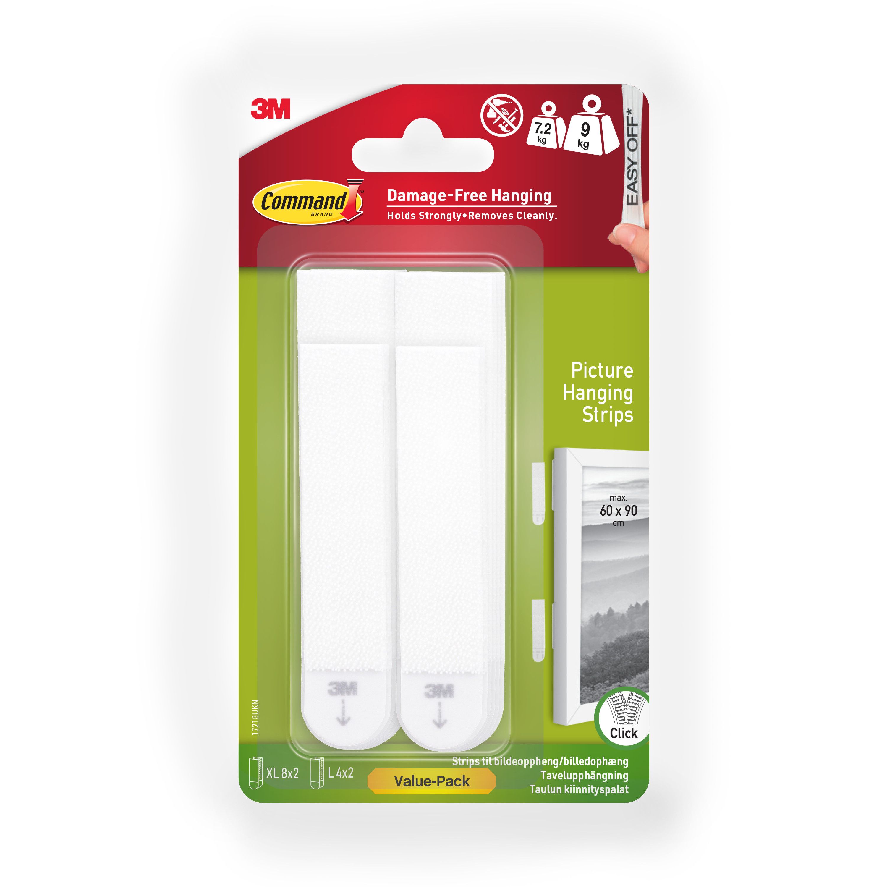 Command Large & extra large White Picture hanging Adhesive strip (Holds)9kg, 12 Pairs