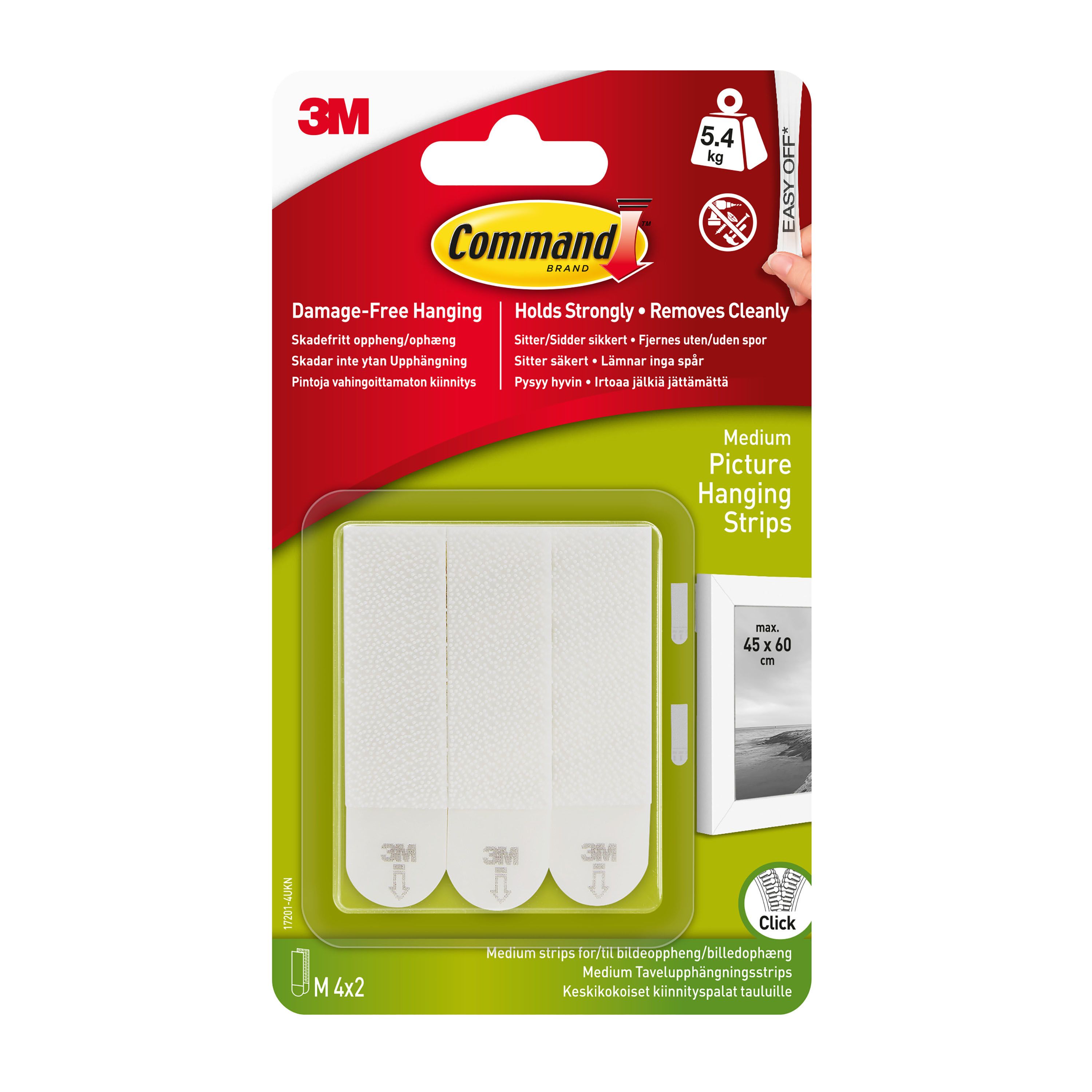 Command White Picture hanging Adhesive strip (Holds)5.4kg, Pair of 4