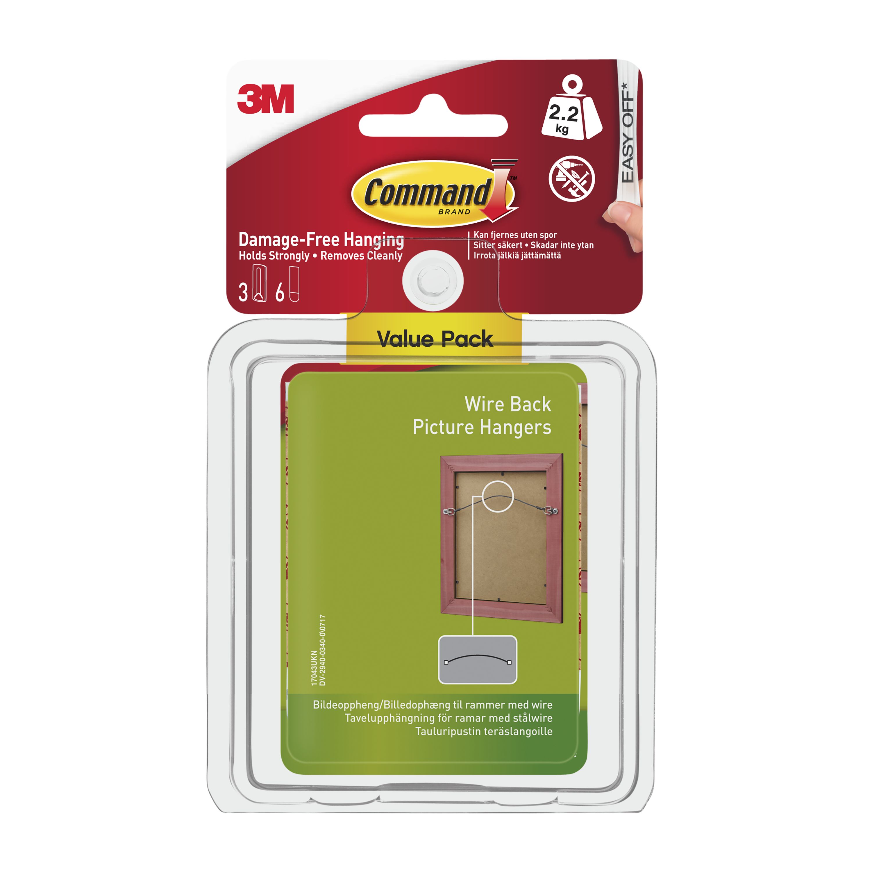 Command Wire-Backed White Picture hanging Canvas hanger (Holds)2.2kg, Pack of 3