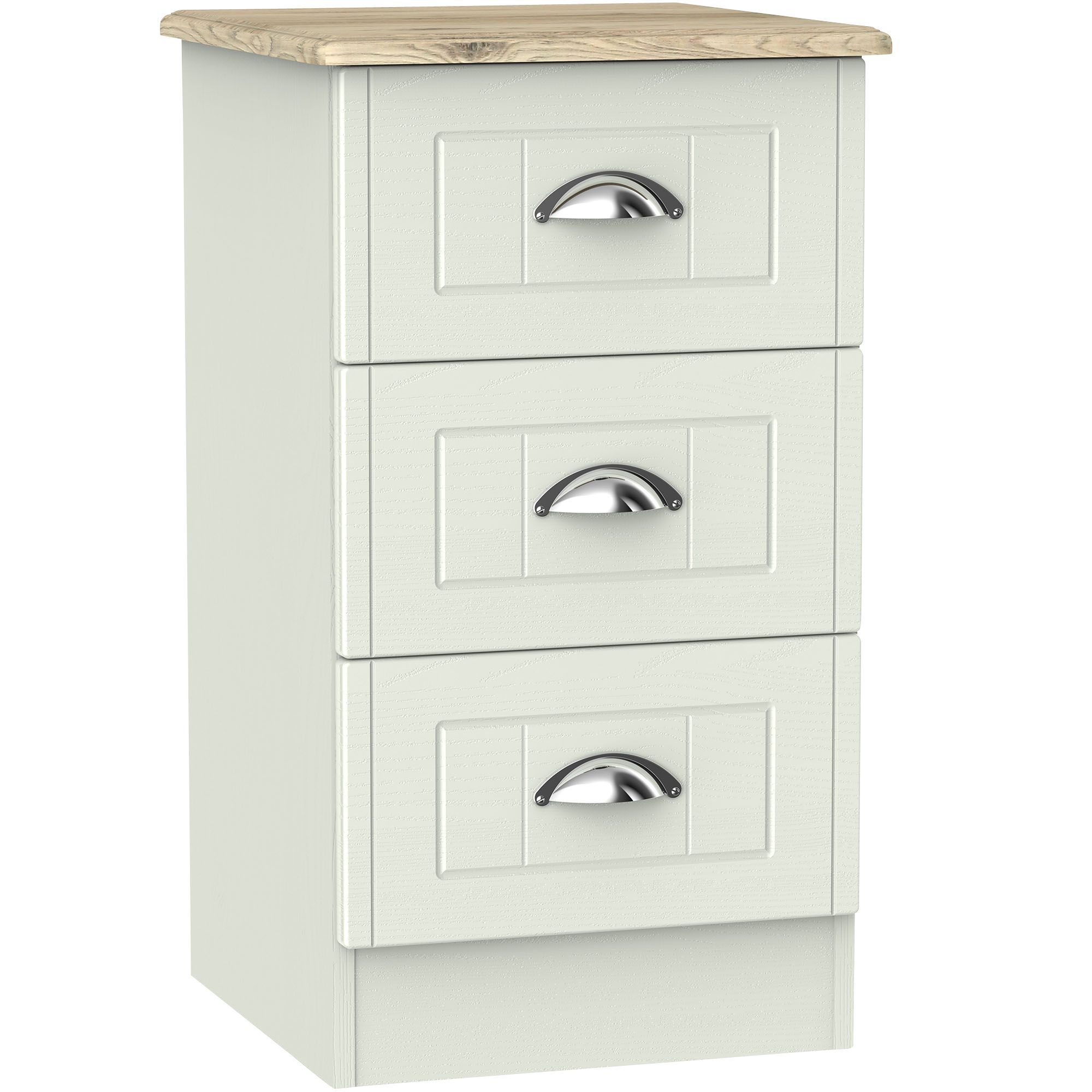 Como Grey oak effect 3 Drawer Bedside table (H)700mm (W)400mm (D)410mm