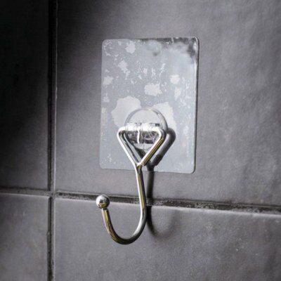 2 Hooks on Self Adhesive Backing Plate - Wall Mountable Chrome Effect  Kitchen or Bathroom Hook - Measures 7.5 x 22cm, Holds 2.5kg