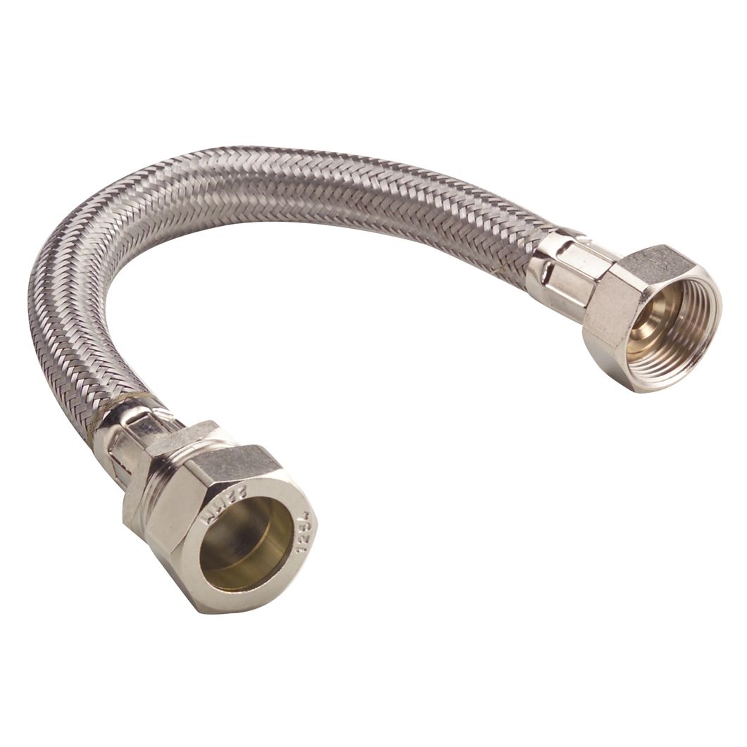 Compression Stainless steel Flexible Hose 427903WNP, (L)0.3m (Dia)15mm