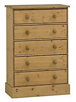 Compton Waxed Pine effect Pine 5 Drawer Chest of drawers (H)1123mm (W)755mm (D)400mm