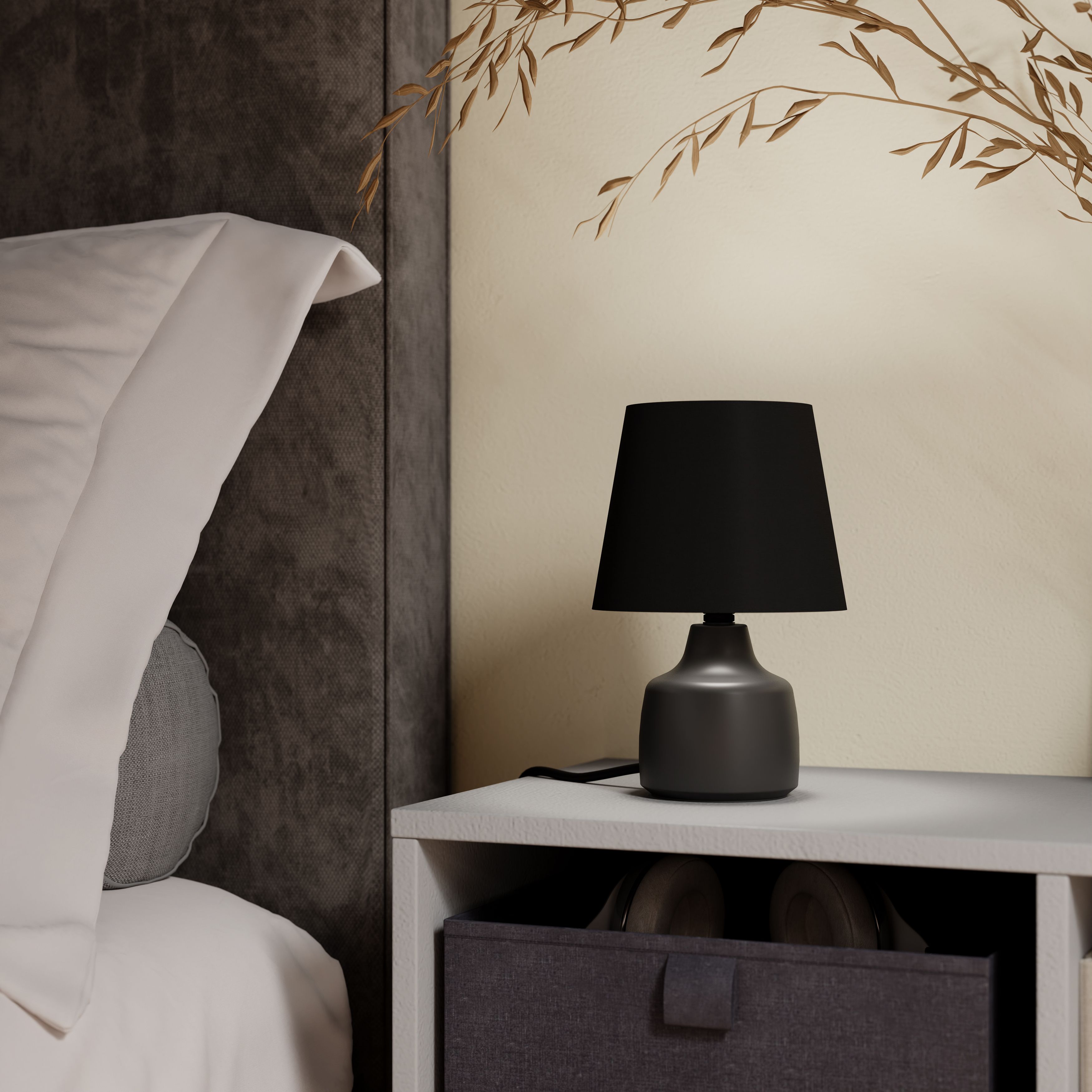 Conical Matt Black Ceramic LED Table lamp