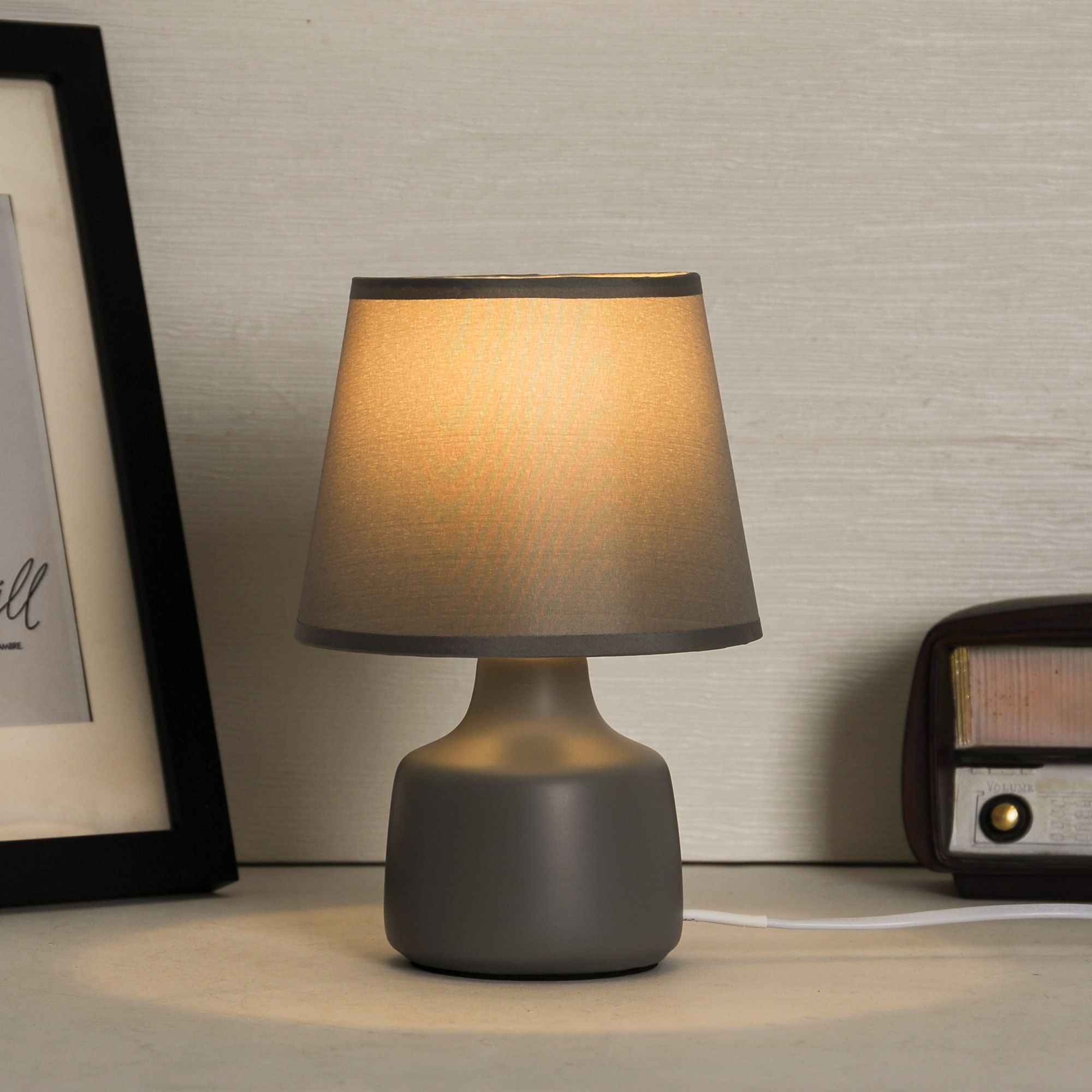 Conical Matt Grey Ceramic Table lamp