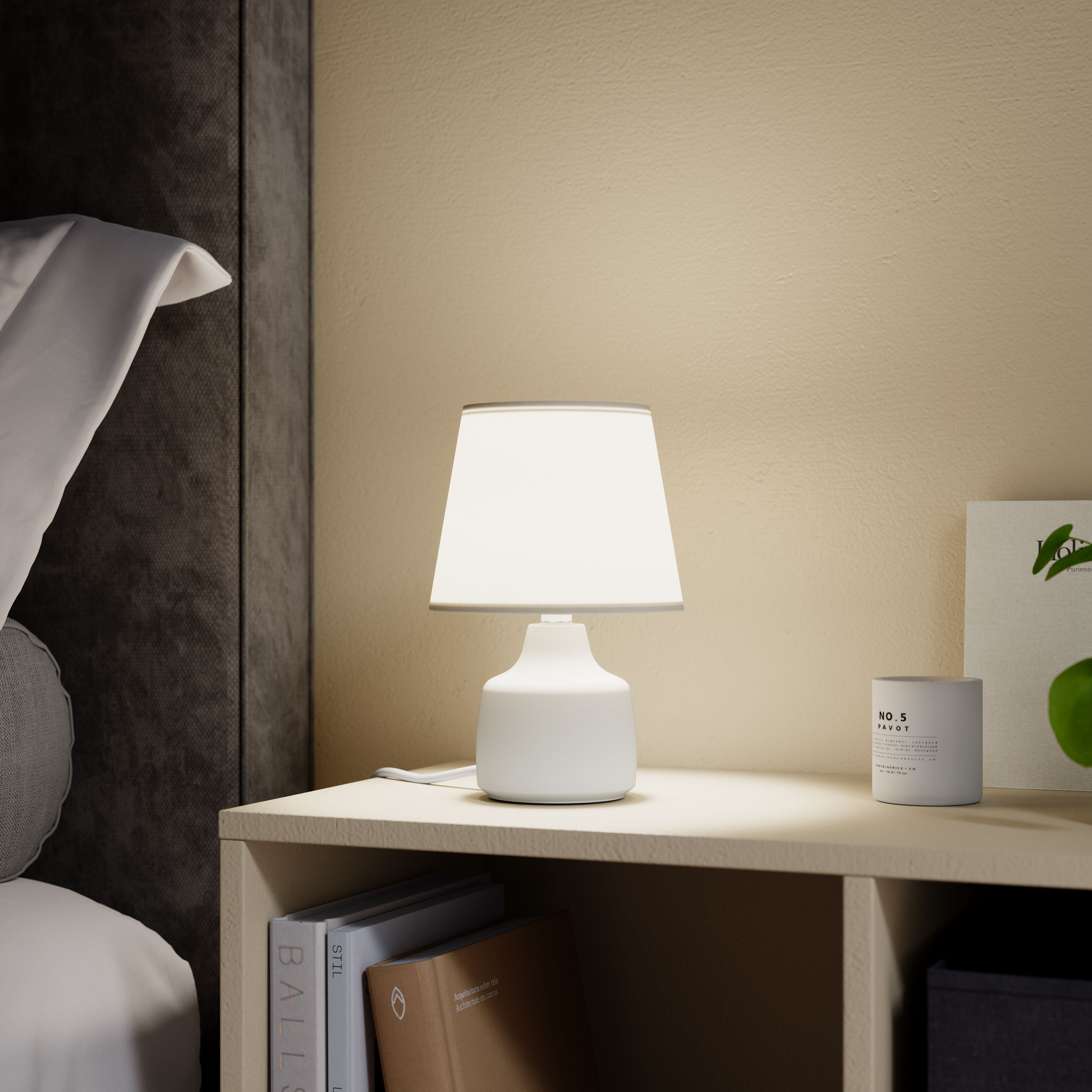 Conical Matt White Ceramic LED Table lamp