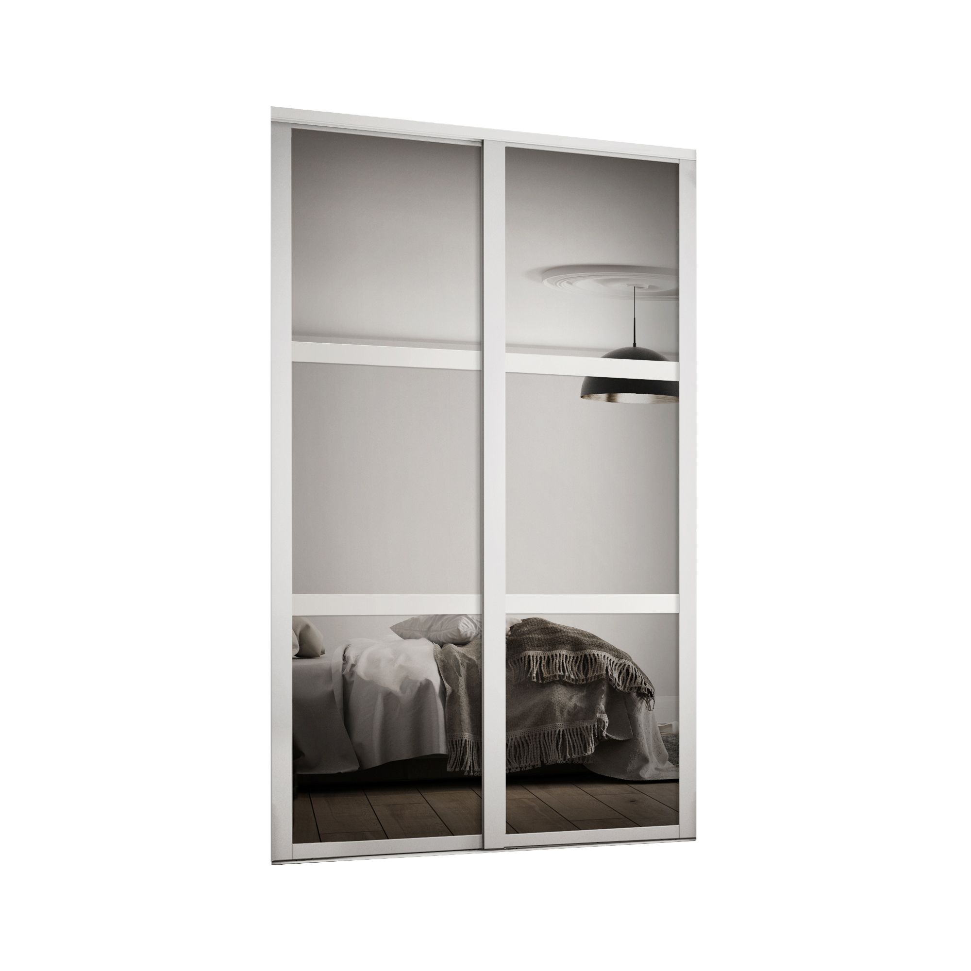 Contemporary Panel Shaker Mirrored Matt white 2 door Sliding Door kit (H)2260mm (W)1145mm