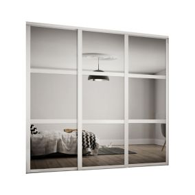 Contemporary Panel Shaker Mirrored Matt white 3 door Sliding Door kit (H)2260mm (W)2136mm