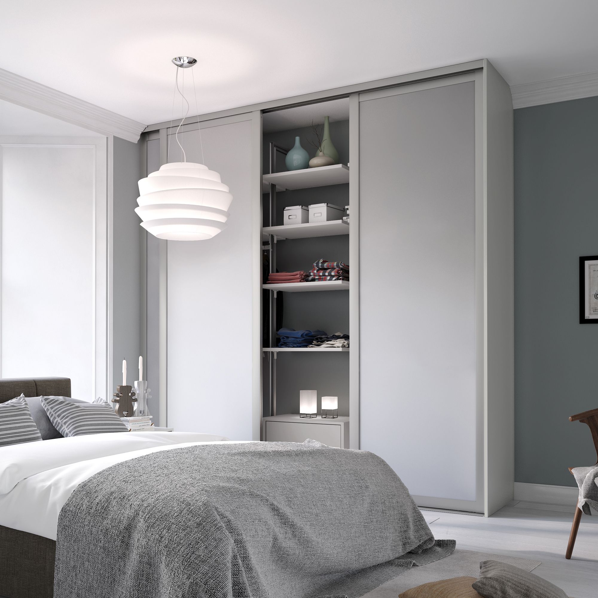 Contemporary Shaker Matt dove grey 3 door Sliding Wardrobe Door kit H 2260mm W 2592mm