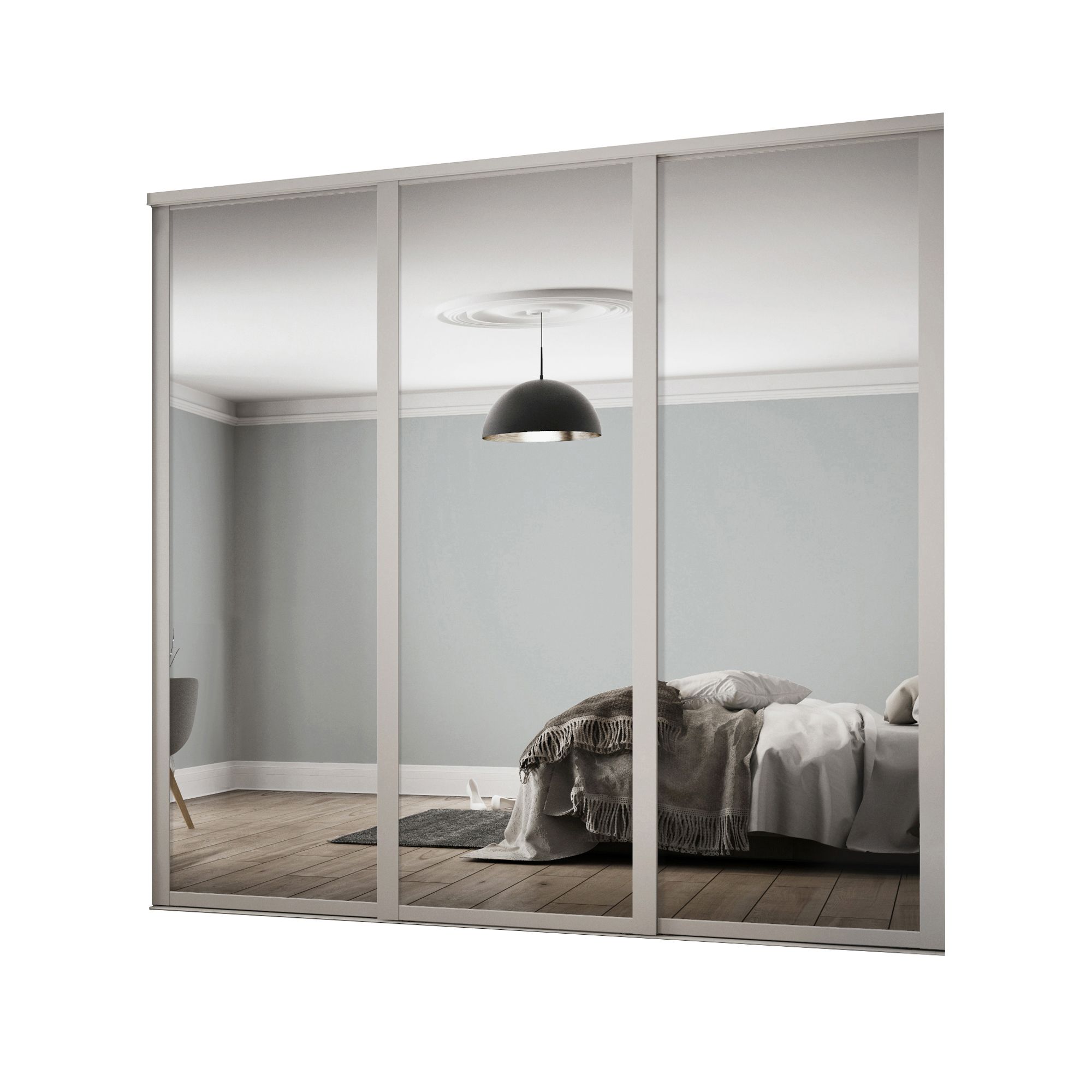 Contemporary Shaker Mirrored Dove grey 3 door Sliding Wardrobe Door kit (H)2260mm (W)2136mm