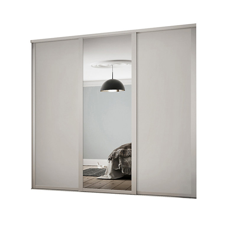 Contemporary Shaker Mirrored Dove Grey, Sliding Shaker Closet Doors