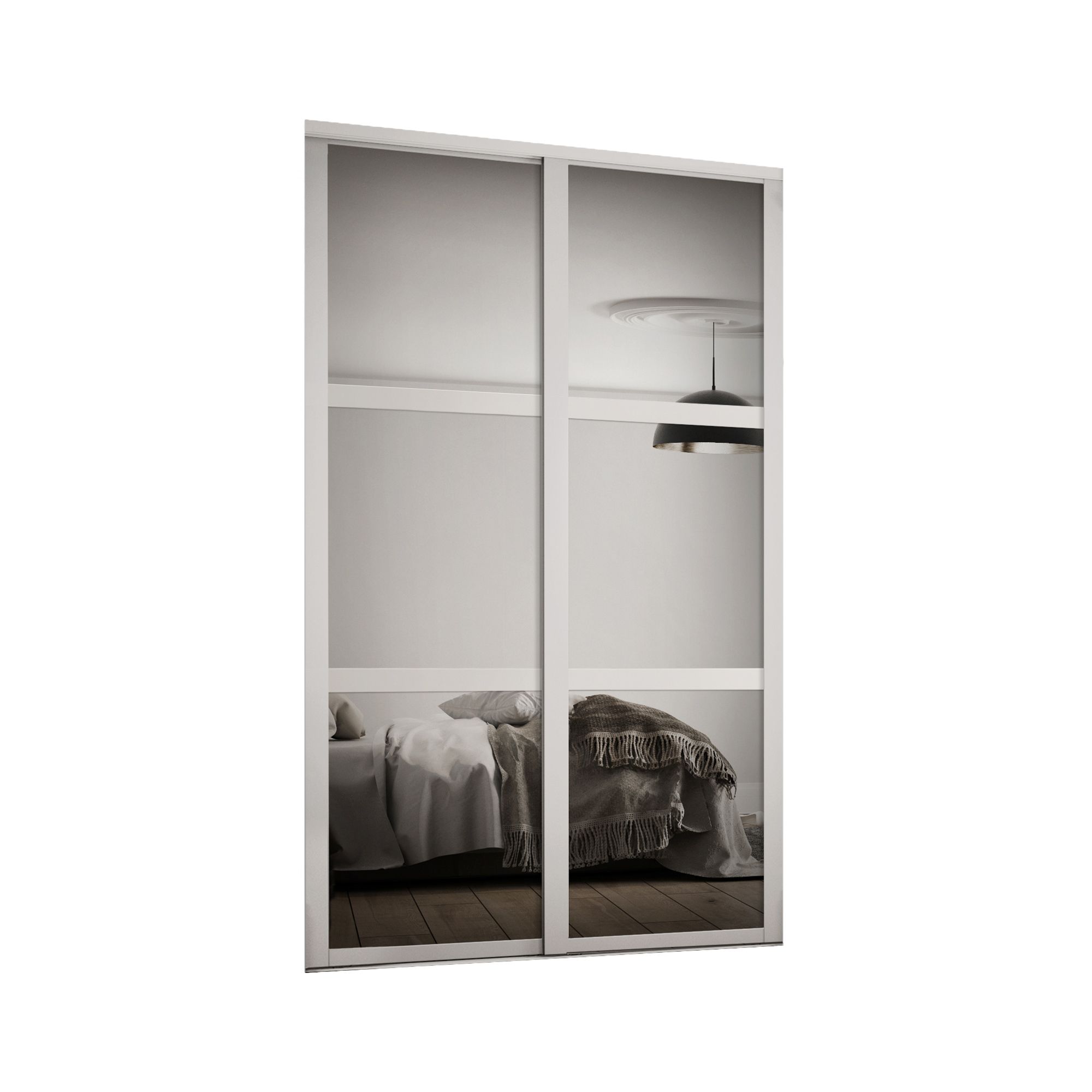 Contemporary Shaker Mirrored Matt dove grey 2 door Sliding Door kit (H)2260mm (W)1145mm