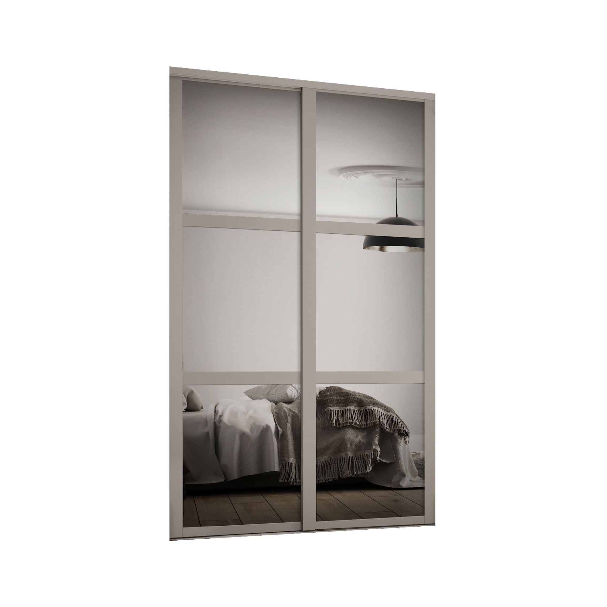 Contemporary Shaker Mirrored Matt stone grey 2 door Sliding Door kit (H)2260mm (W)1449mm