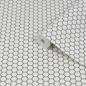 Contour Black & white Hexagon lattice Tile effect Textured Wallpaper Sample