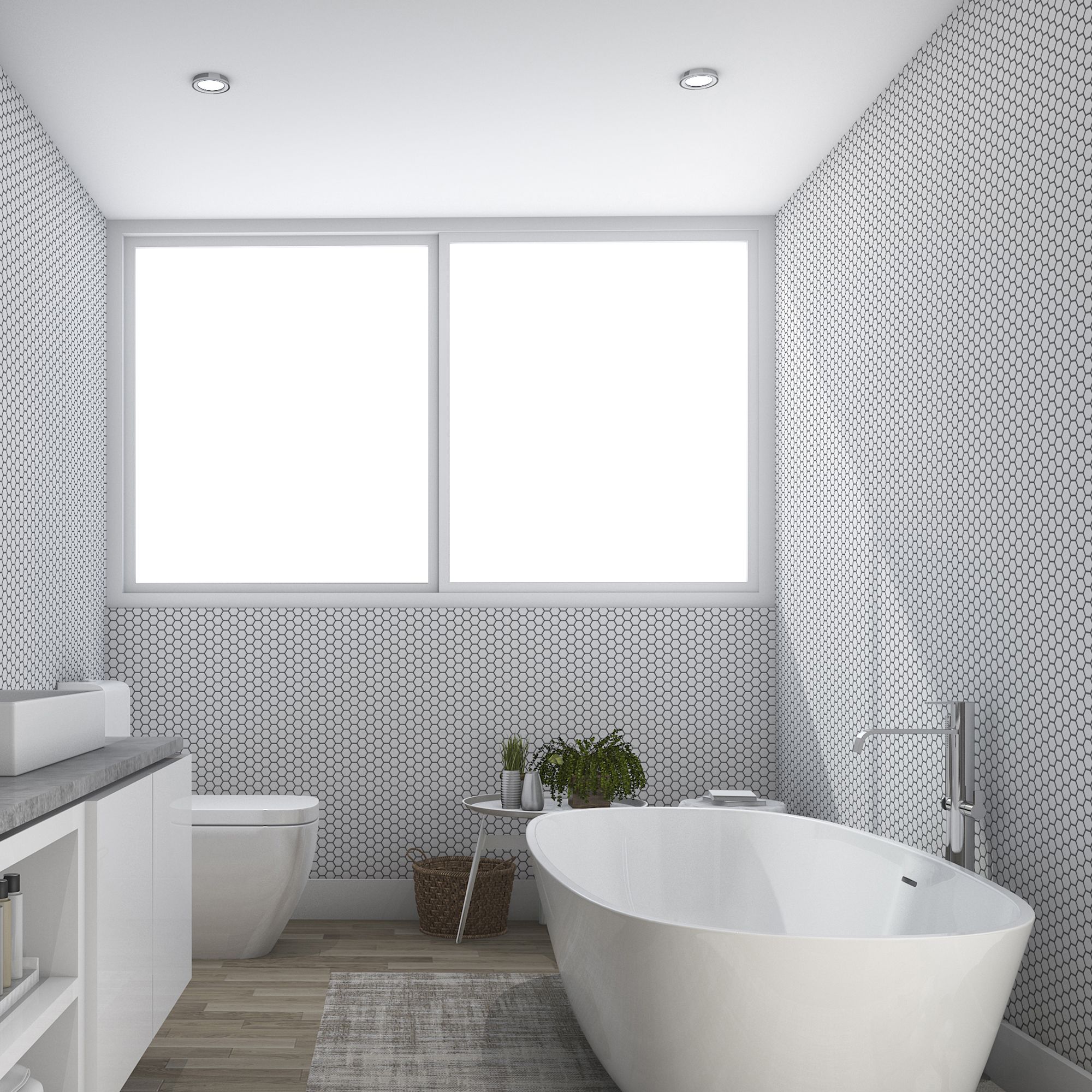Contour Black & white Tile effect Hexagon lattice Textured Wallpaper