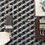 Contour Blue Metallic effect Geometric Smooth Wallpaper Sample