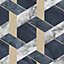Contour Blue Metallic effect Geometric Smooth Wallpaper Sample