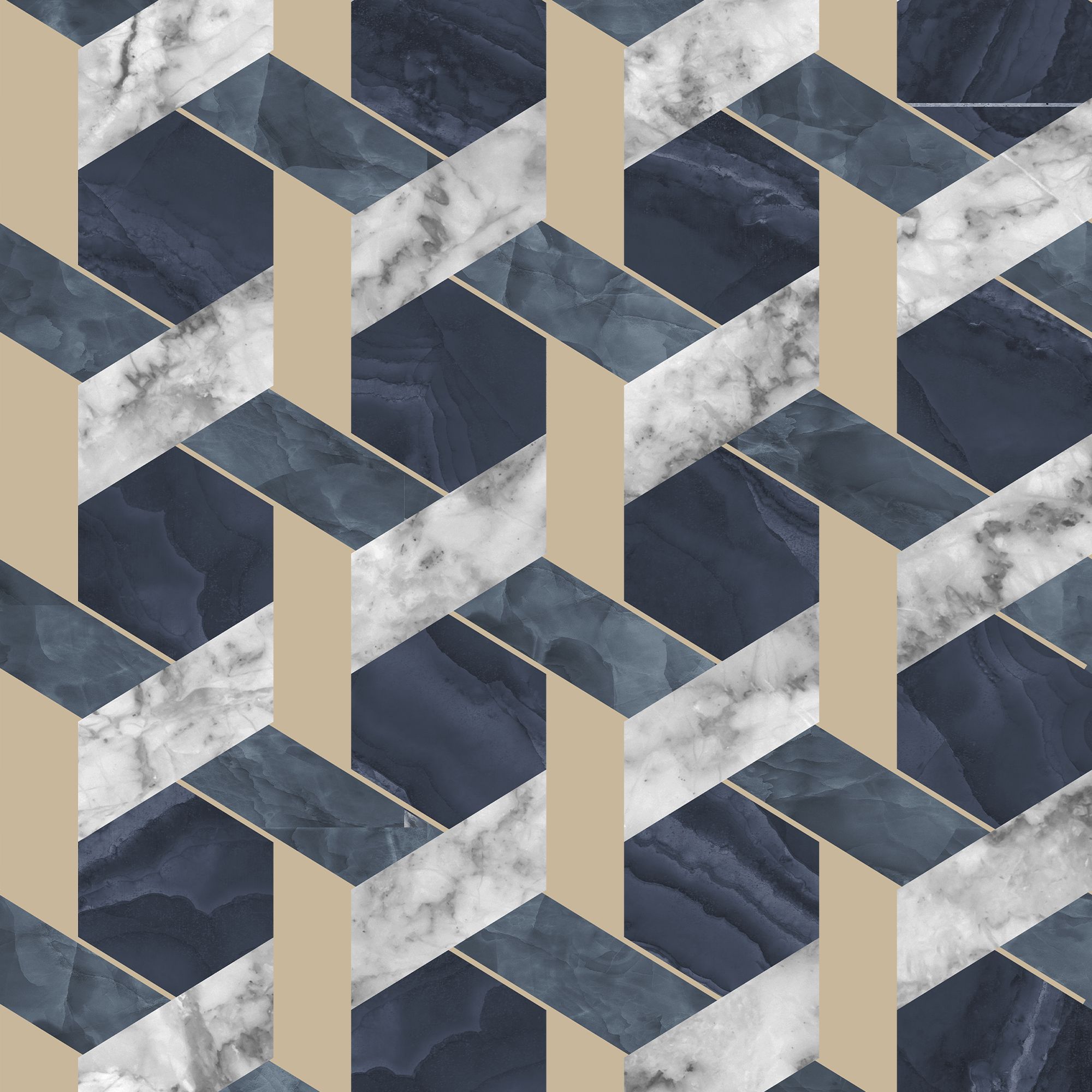 Contour Blue Metallic effect Geometric Smooth Wallpaper