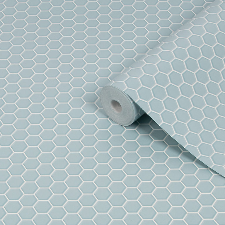 Contour Duck egg Hexagon lattice Tile effect Textured Wallpaper | DIY