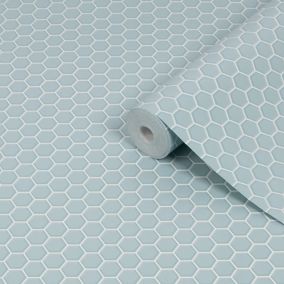 Contour Duck egg Tile effect Hexagon lattice Textured Wallpaper Sample