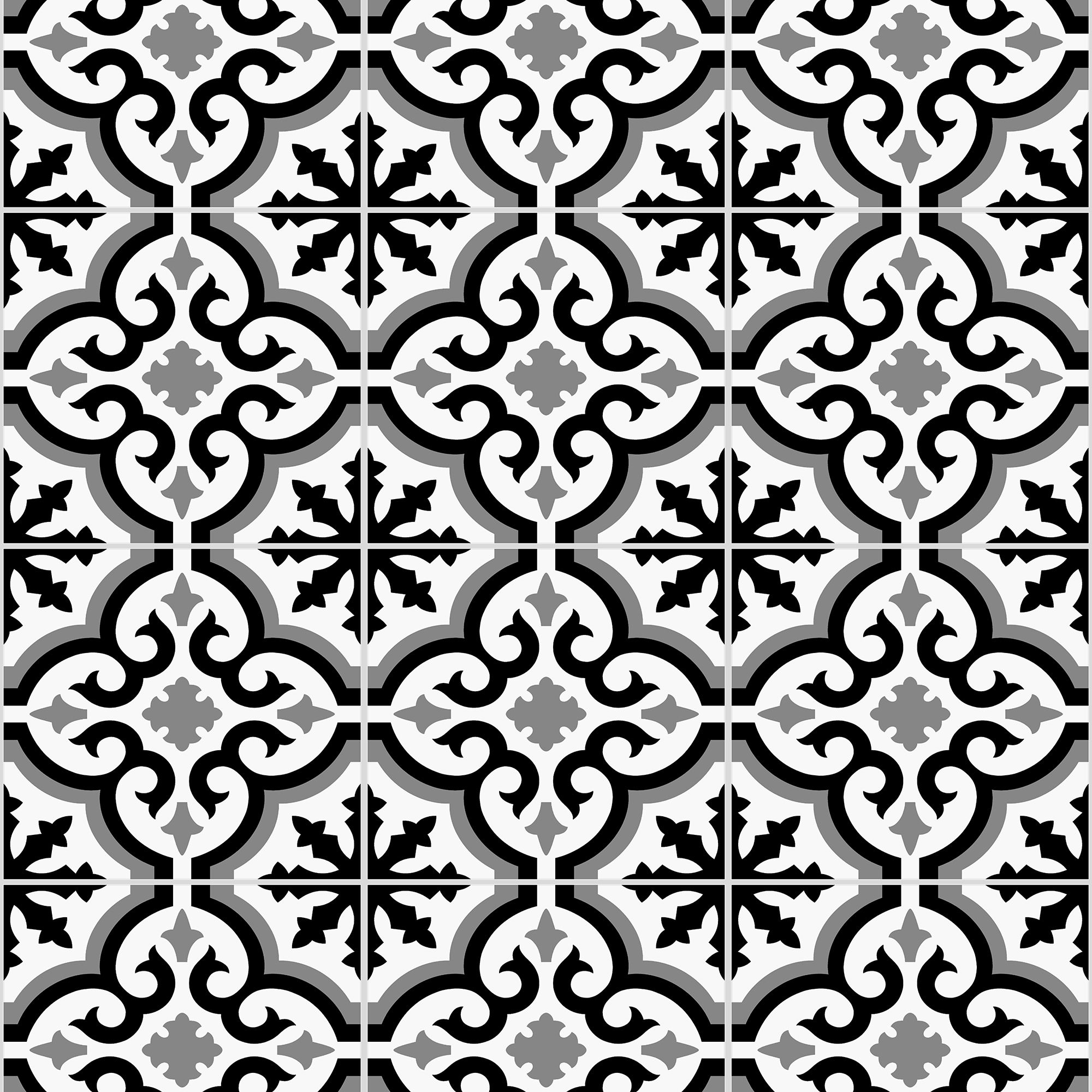 Contour Grecian Black & white Tile effect Textured Wallpaper Sample