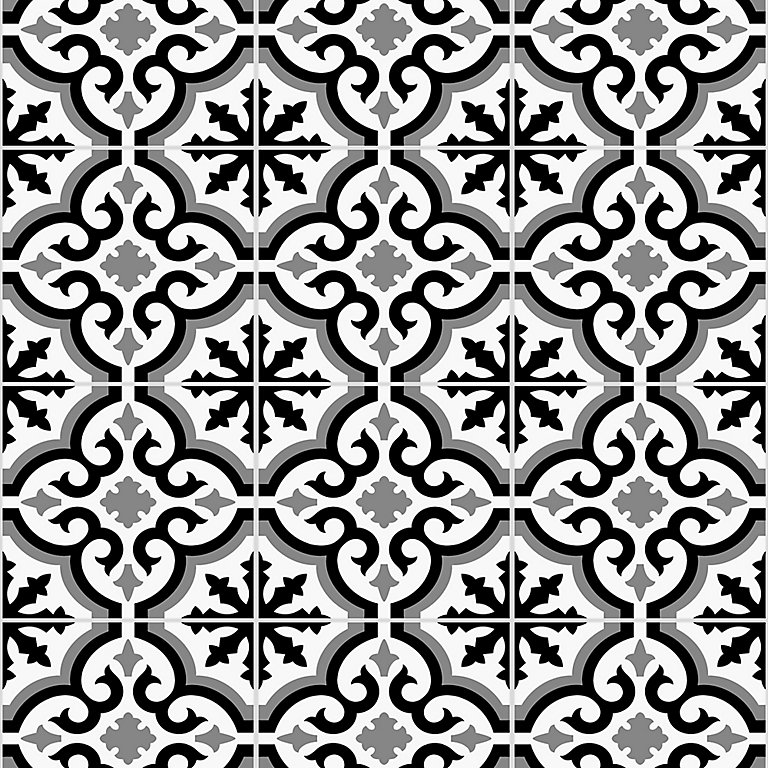 Contour Grecian Black & white Tile effect Textured Wallpaper | DIY at B&Q