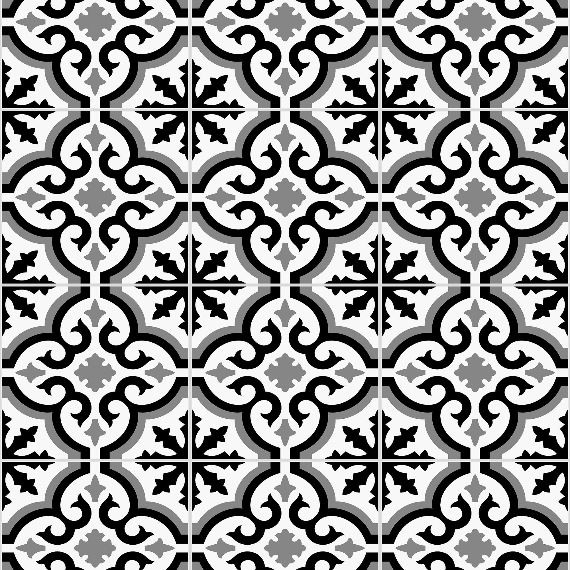 Contour Grecian Black & white Tile effect Textured Wallpaper DIY at B&Q