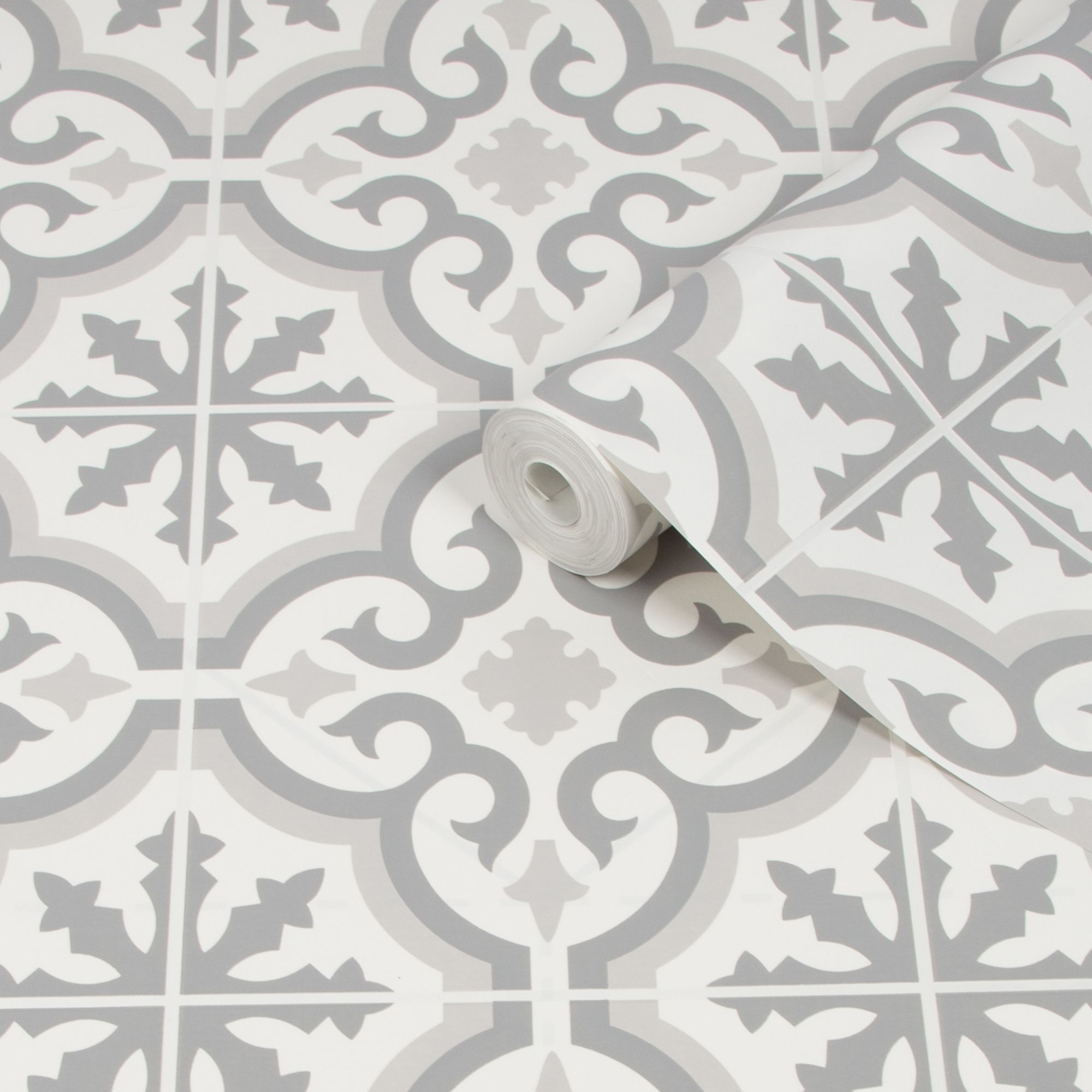 Contour Grecian Grey Tile effect Textured Wallpaper