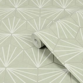 Contour Green Tile effect Smooth Wallpaper Sample