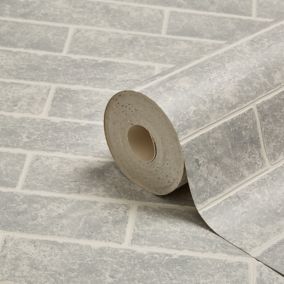 Contour Grey Brick effect Blown Wallpaper Sample