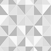 Contour Grey & white Tile effect Obelisk Textured Wallpaper Sample