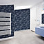 Contour Into the deep Navy & white Oceanic Textured Wallpaper Sample